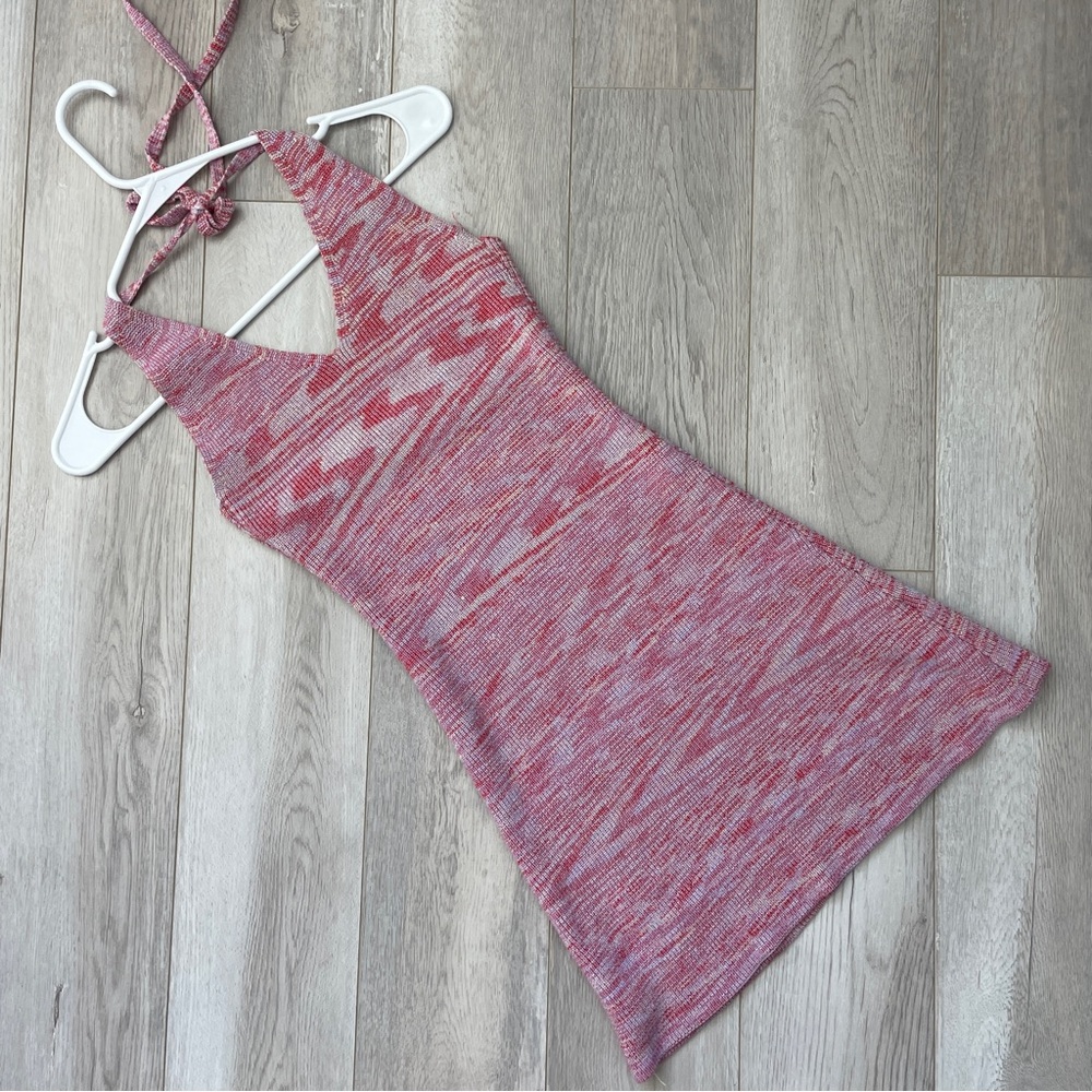 VRG GRL Dress marled knit halter mini womens Pink (small) summer vacation party